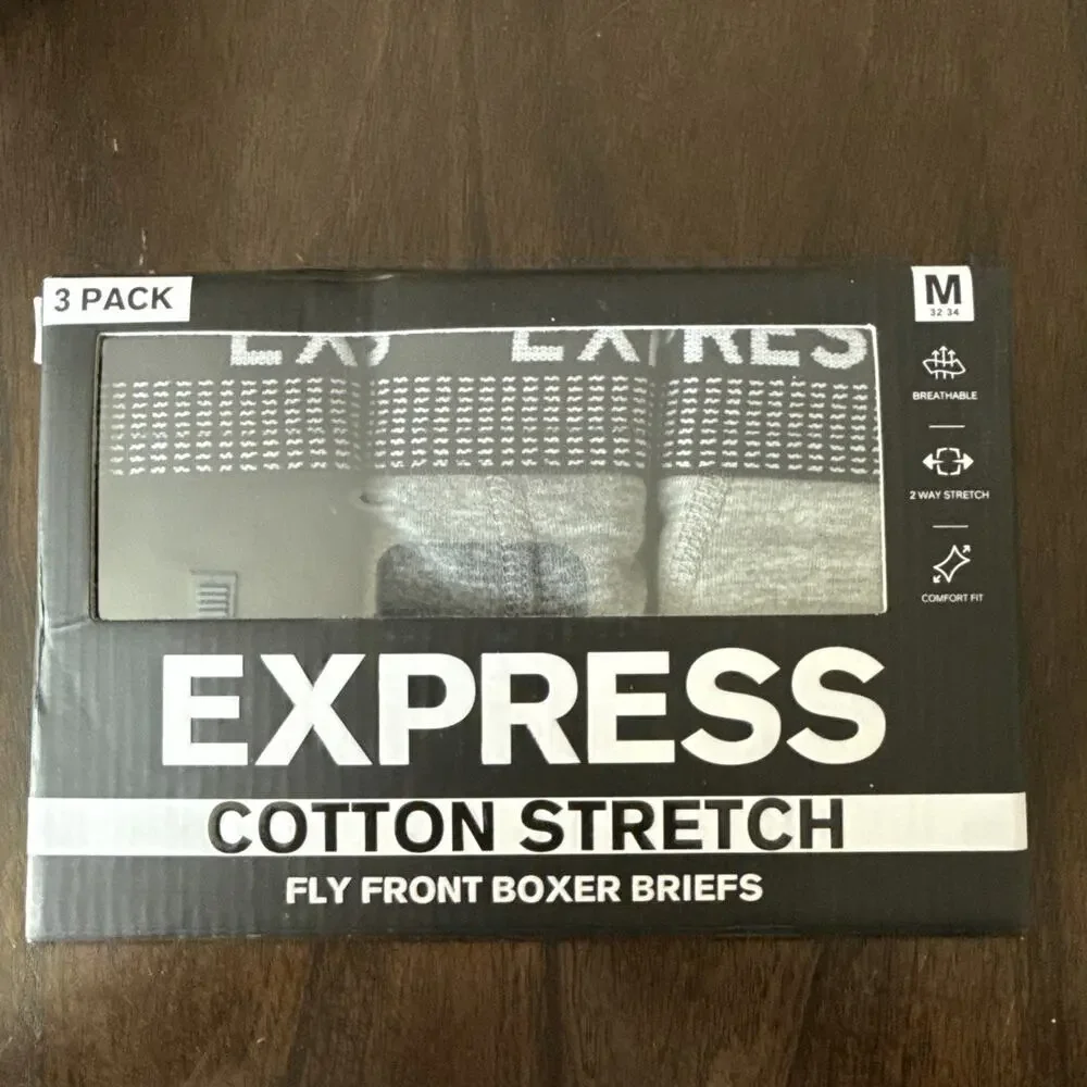 Express 3 Men's Cotton Stretch Fly Front Boxer Briefs Medium (32-34)